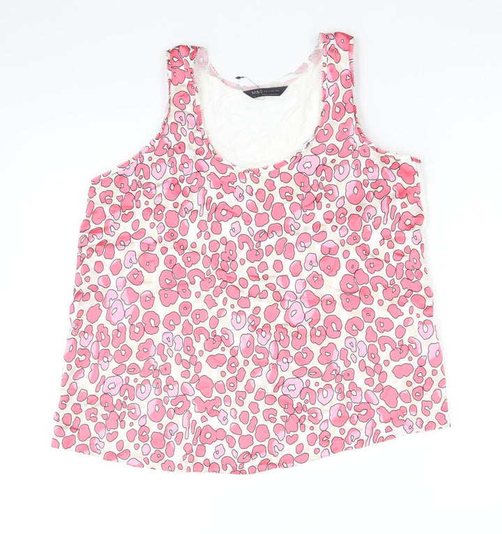 Marks and Spencer Womens Pink Animal Print Polyester Basic Tank Size 8 Scoop Neck - Leopard Print