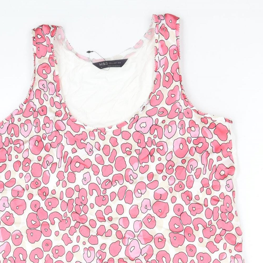 Marks and Spencer Womens Pink Animal Print Polyester Basic Tank Size 8 Scoop Neck - Leopard Print