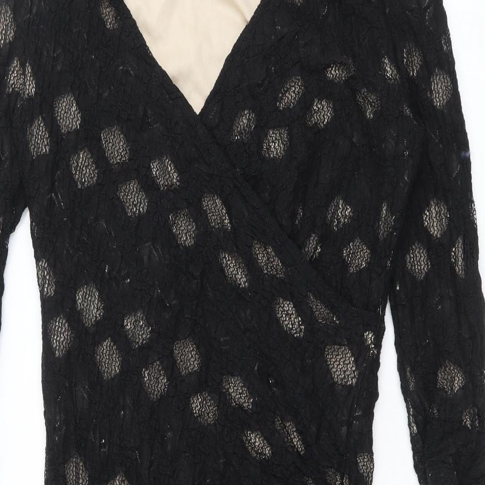 Kaliko Womens Black Geometric Cotton A-Line Size 12 V-Neck Pullover