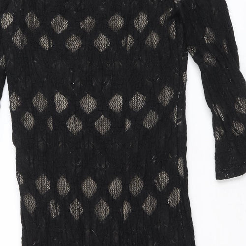 Kaliko Womens Black Geometric Cotton A-Line Size 12 V-Neck Pullover