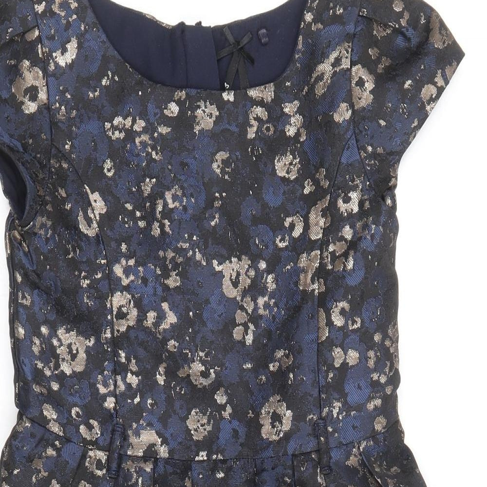 NEXT Girls Blue Geometric Polyester A-Line Size 8 Years Square Neck Zip