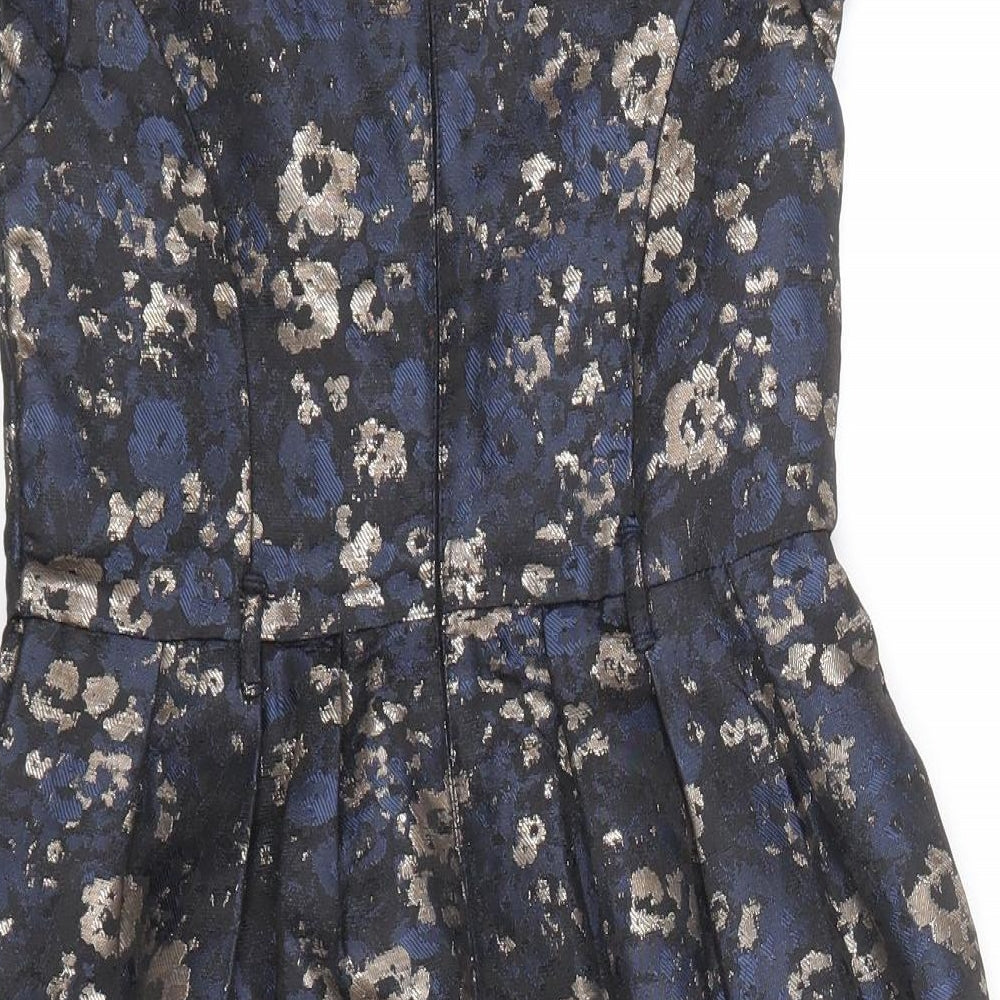 NEXT Girls Blue Geometric Polyester A-Line Size 8 Years Square Neck Zip