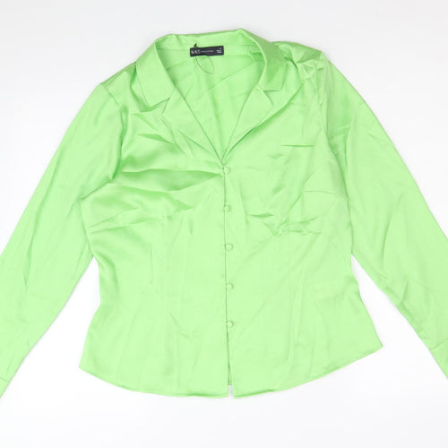 Marks and Spencer Womens Green Polyester Basic Button-Up Size 12 V-Neck - Collared