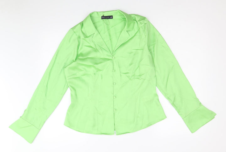 Marks and Spencer Womens Green Polyester Basic Button-Up Size 12 V-Neck - Collared