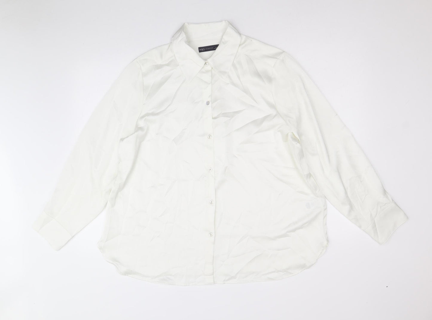 Marks and Spencer Womens Ivory Polyester Basic Button-Up Size 18 Collared