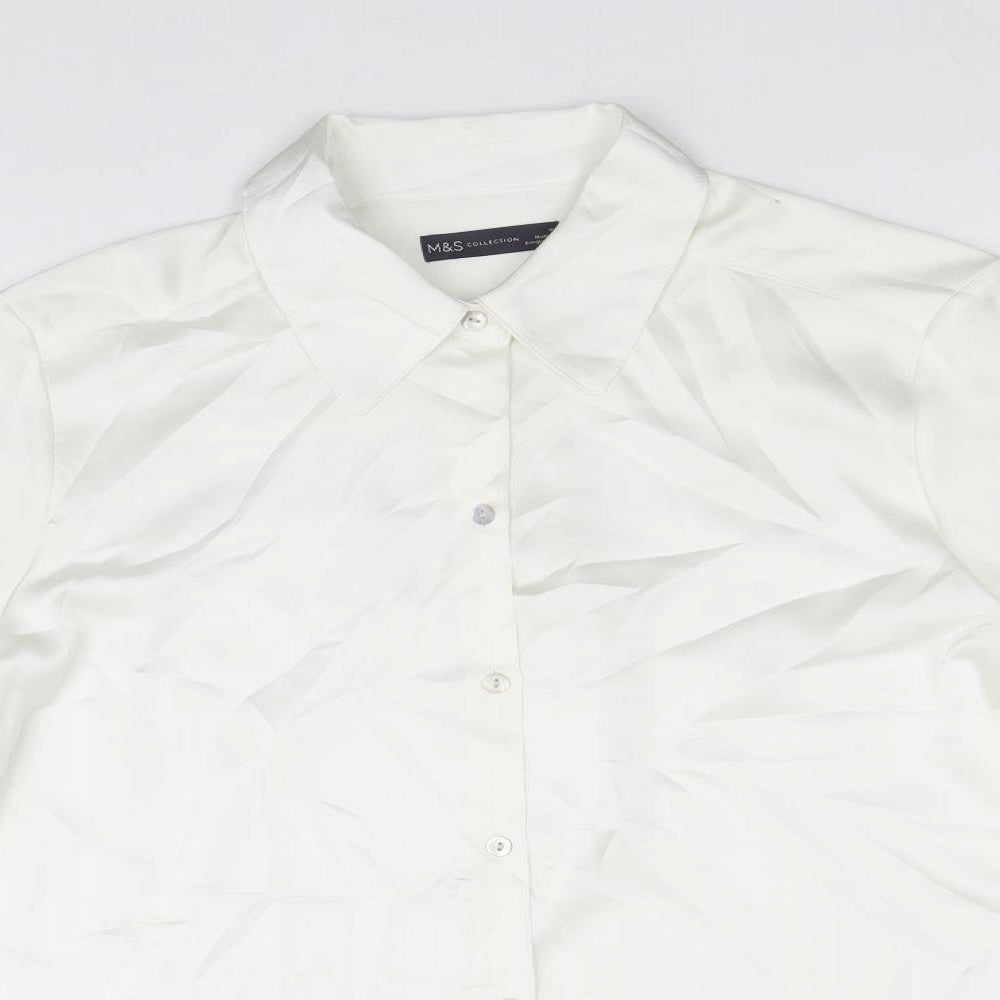 Marks and Spencer Womens Ivory Polyester Basic Button-Up Size 18 Collared