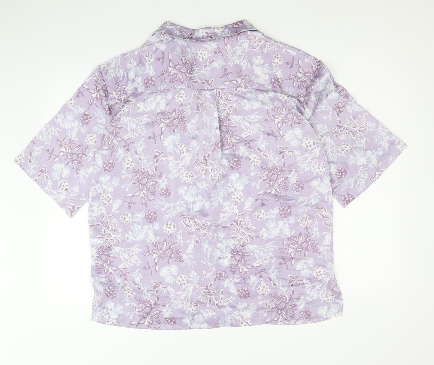 Zara Womens Purple Geometric Polyester Basic Button-Up Size L Collared
