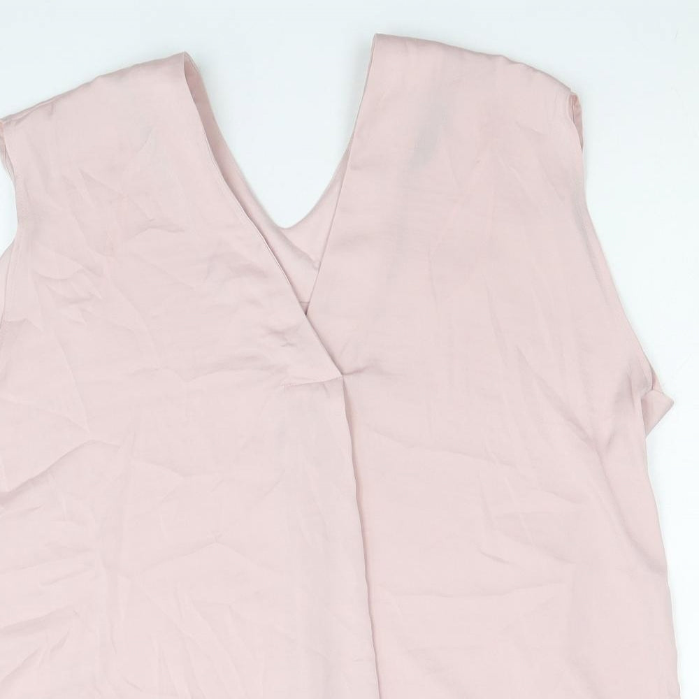 Marks and Spencer Womens Pink Polyester Basic Blouse Size 14 V-Neck