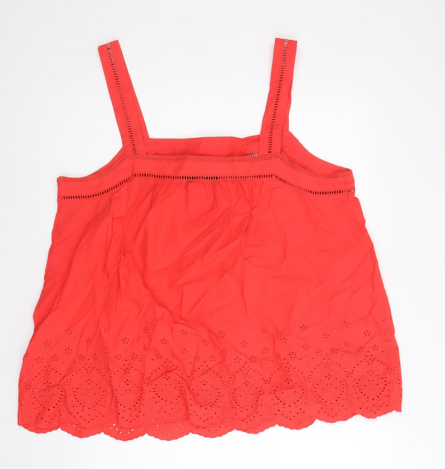Marks and Spencer Womens Red 100% Cotton Basic Blouse Size 18 Square Neck
