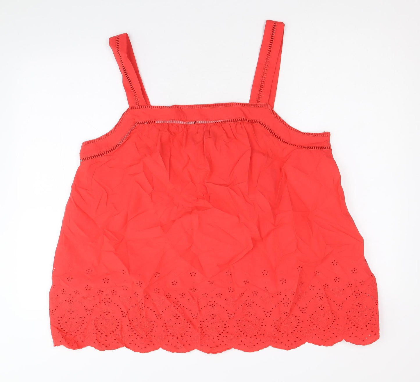 Marks and Spencer Womens Red 100% Cotton Basic Blouse Size 18 Square Neck