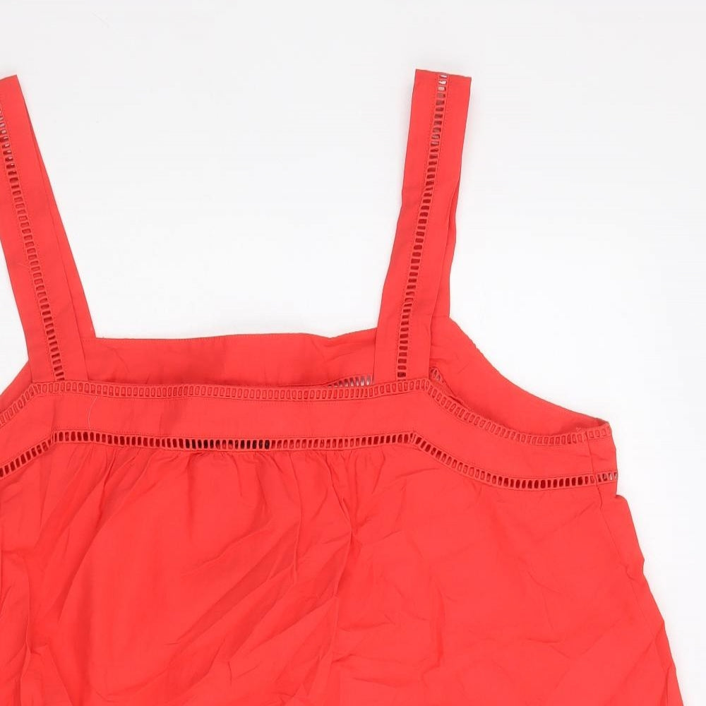 Marks and Spencer Womens Red 100% Cotton Basic Blouse Size 18 Square Neck
