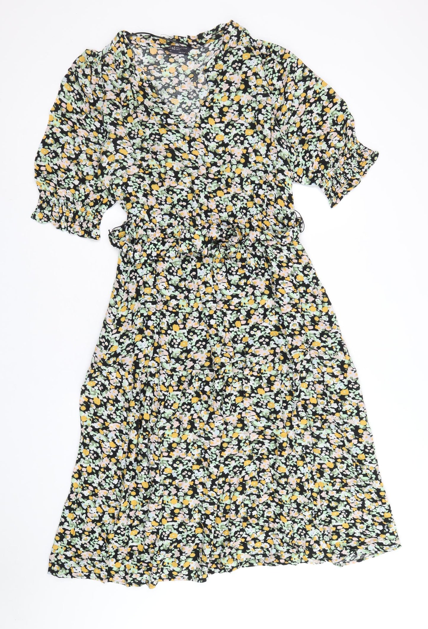 Marks and Spencer Womens Multicoloured Floral Viscose A-Line Size 10 V-Neck Pullover