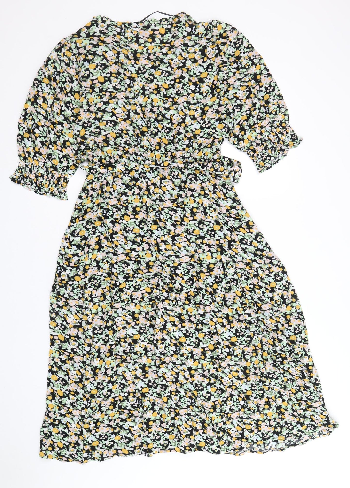 Marks and Spencer Womens Multicoloured Floral Viscose A-Line Size 10 V-Neck Pullover