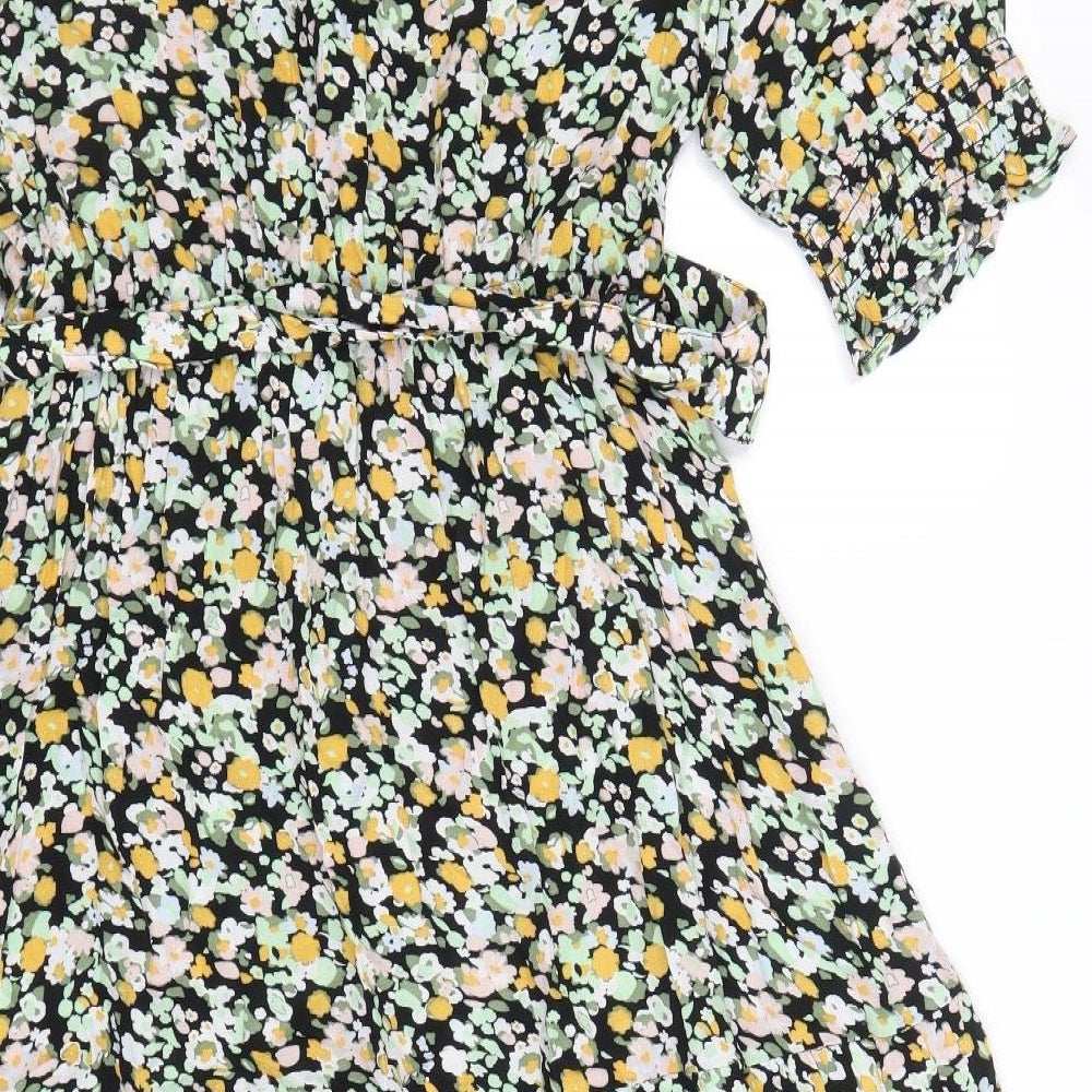 Marks and Spencer Womens Multicoloured Floral Viscose A-Line Size 10 V-Neck Pullover