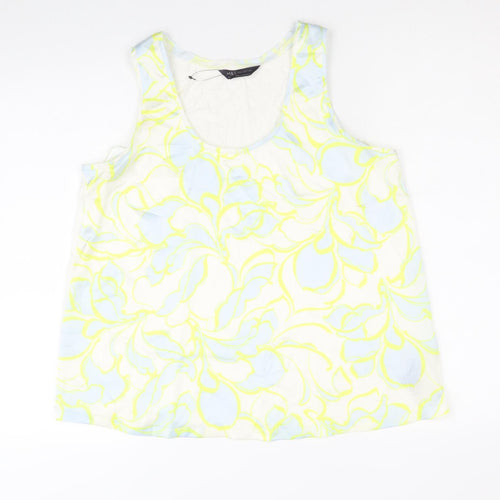 Marks and Spencer Womens White Geometric Polyester Basic Tank Size 10 Scoop Neck