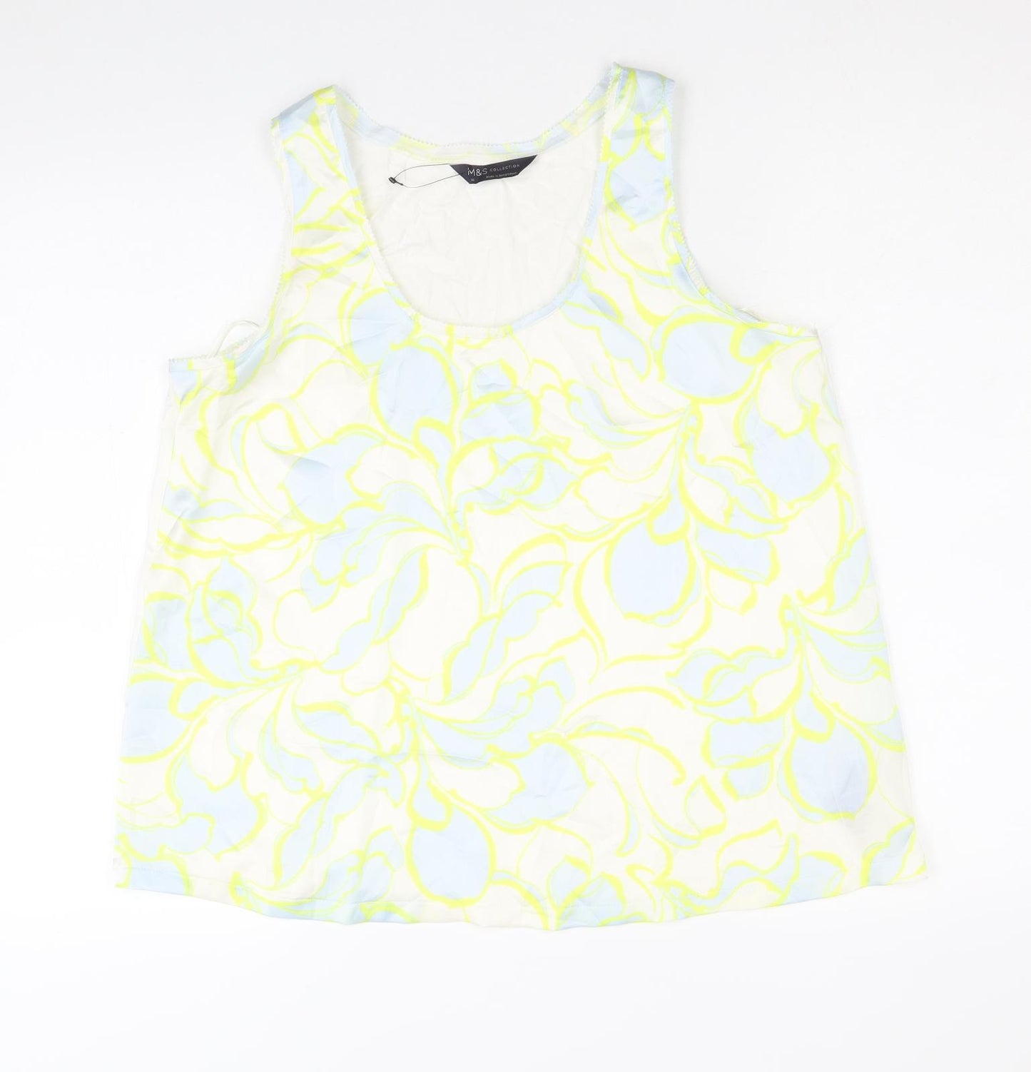 Marks and Spencer Womens White Geometric Polyester Basic Tank Size 10 Scoop Neck