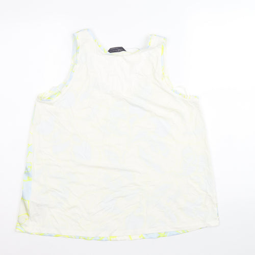 Marks and Spencer Womens White Geometric Polyester Basic Tank Size 10 Scoop Neck
