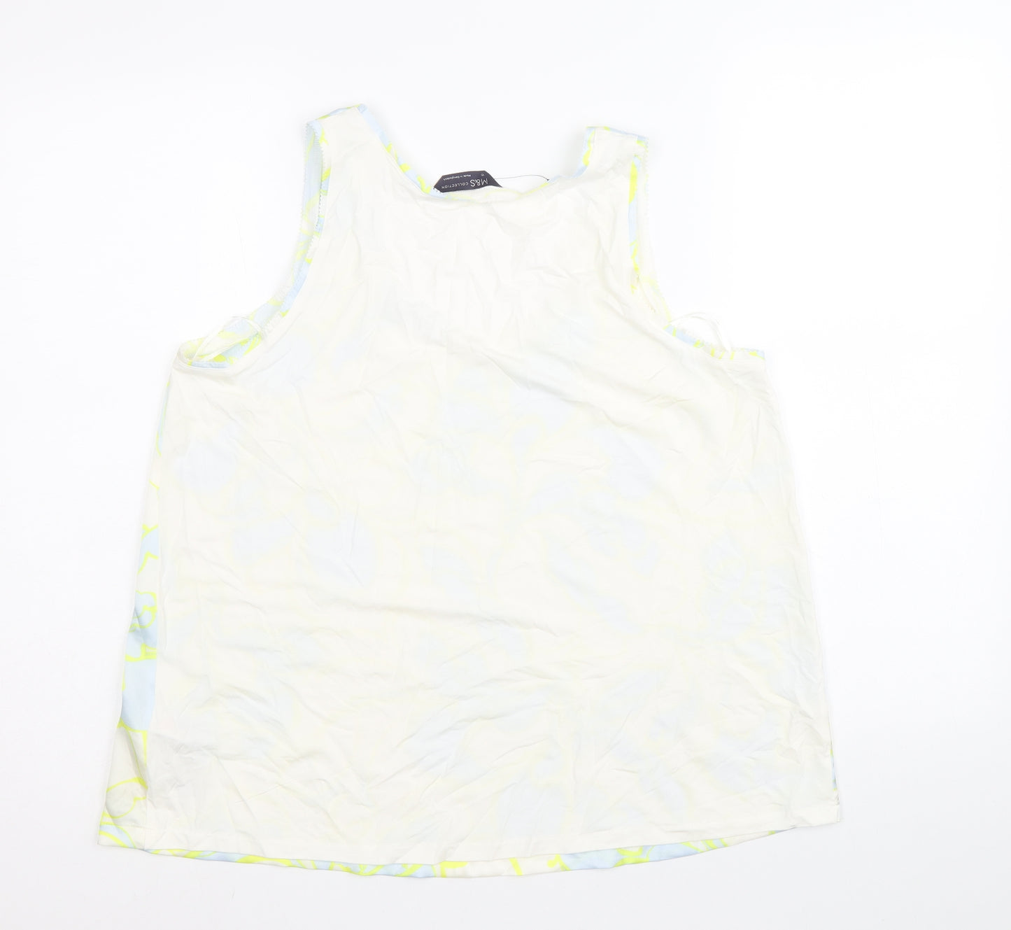 Marks and Spencer Womens White Geometric Polyester Basic Tank Size 10 Scoop Neck