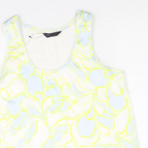 Marks and Spencer Womens White Geometric Polyester Basic Tank Size 10 Scoop Neck