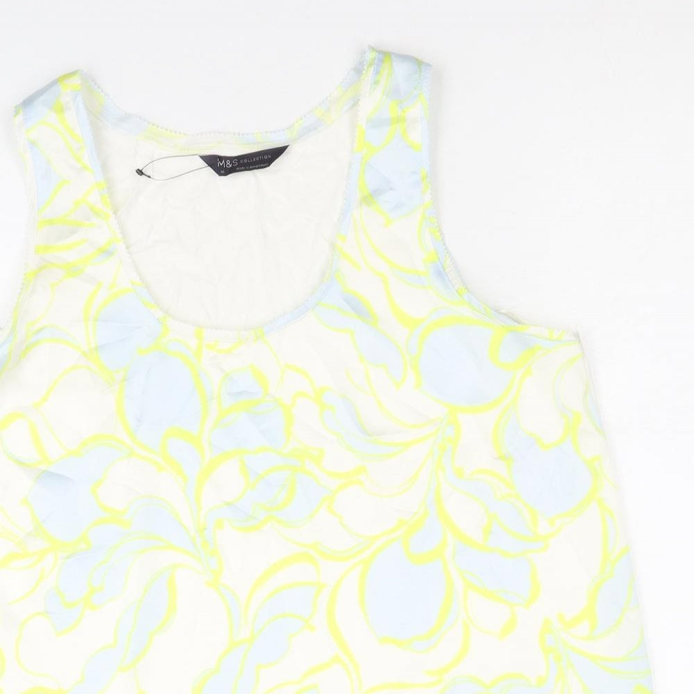 Marks and Spencer Womens White Geometric Polyester Basic Tank Size 10 Scoop Neck