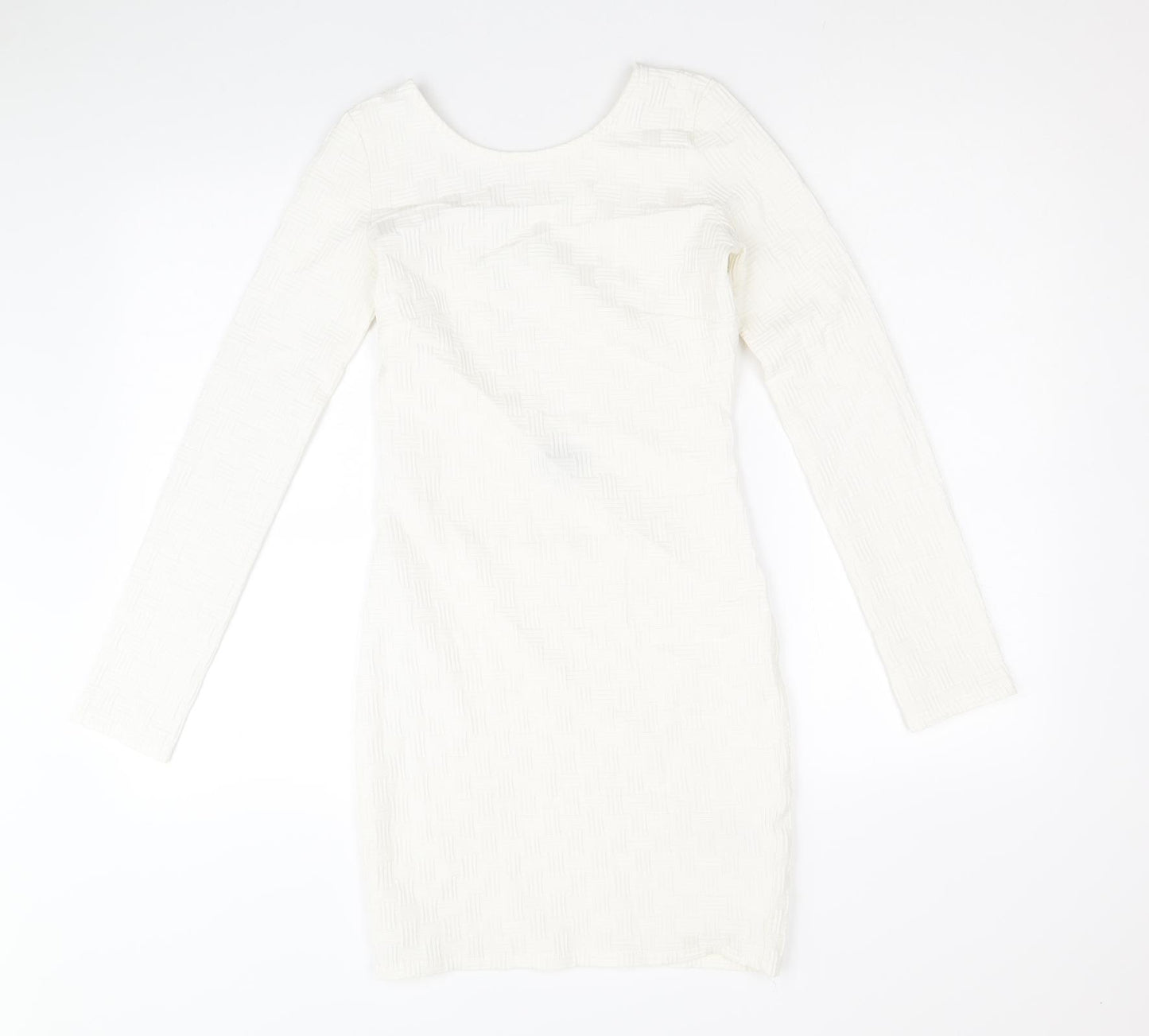 Topshop Womens White Geometric Polyester Mini Size 8 Scoop Neck Pullover