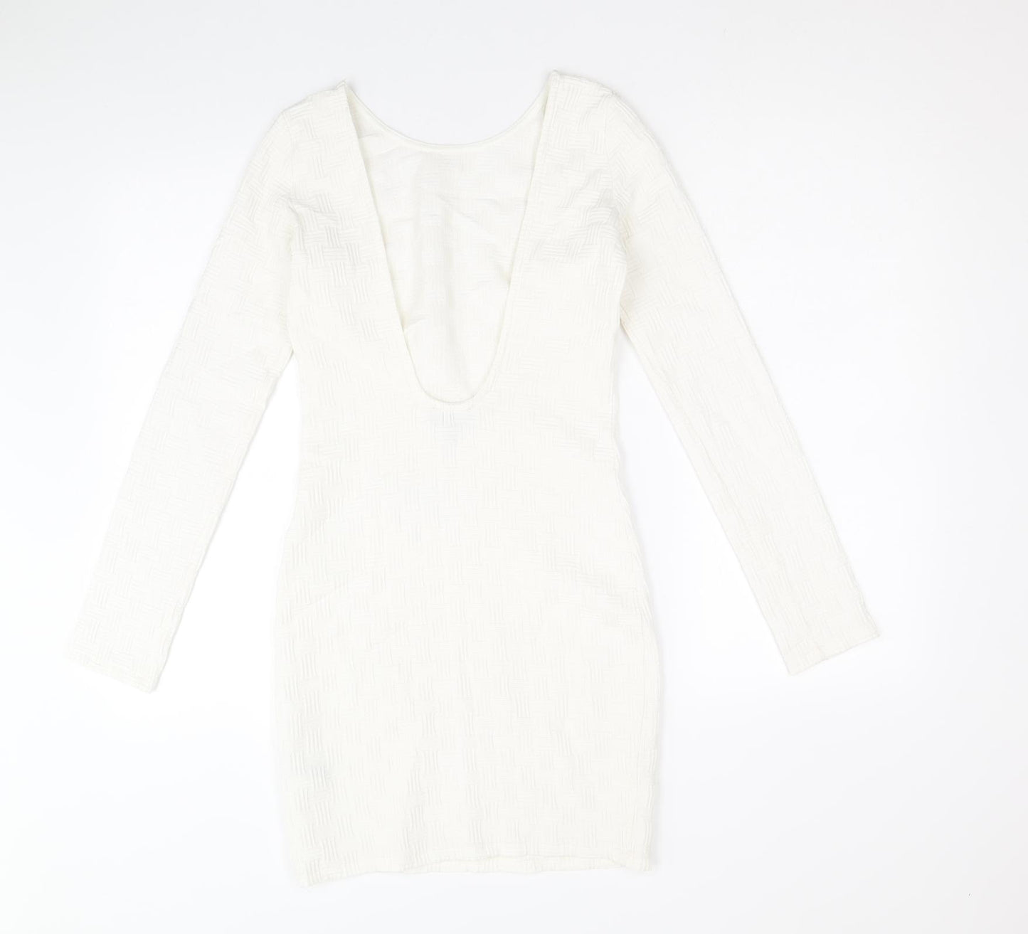 Topshop Womens White Geometric Polyester Mini Size 8 Scoop Neck Pullover