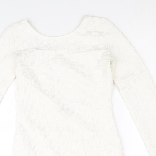 Topshop Womens White Geometric Polyester Mini Size 8 Scoop Neck Pullover