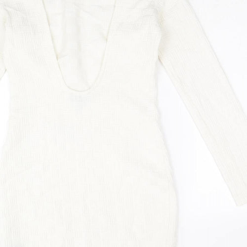 Topshop Womens White Geometric Polyester Mini Size 8 Scoop Neck Pullover