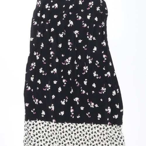 ASOS Womens Black Floral Viscose Slip Dress Size 10 V-Neck Pullover