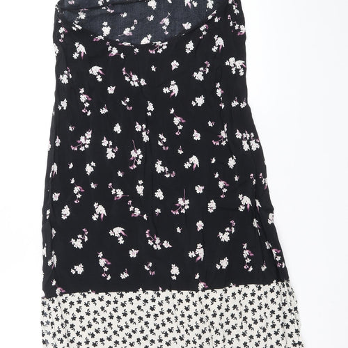 ASOS Womens Black Floral Viscose Slip Dress Size 10 V-Neck Pullover