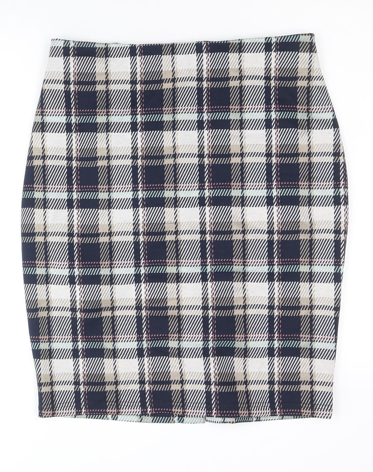 Marks and Spencer Womens Multicoloured Plaid Polyester Straight & Pencil Skirt Size 14
