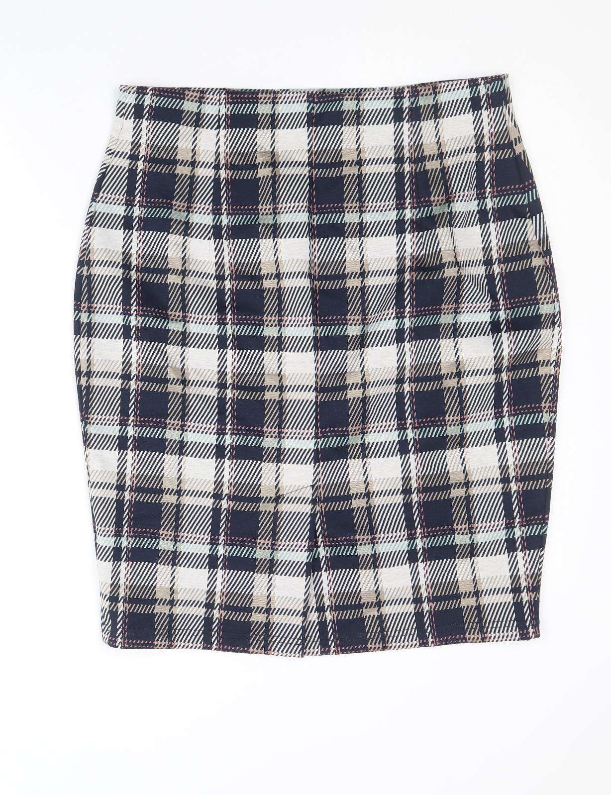 Marks and Spencer Womens Multicoloured Plaid Polyester Straight & Pencil Skirt Size 14