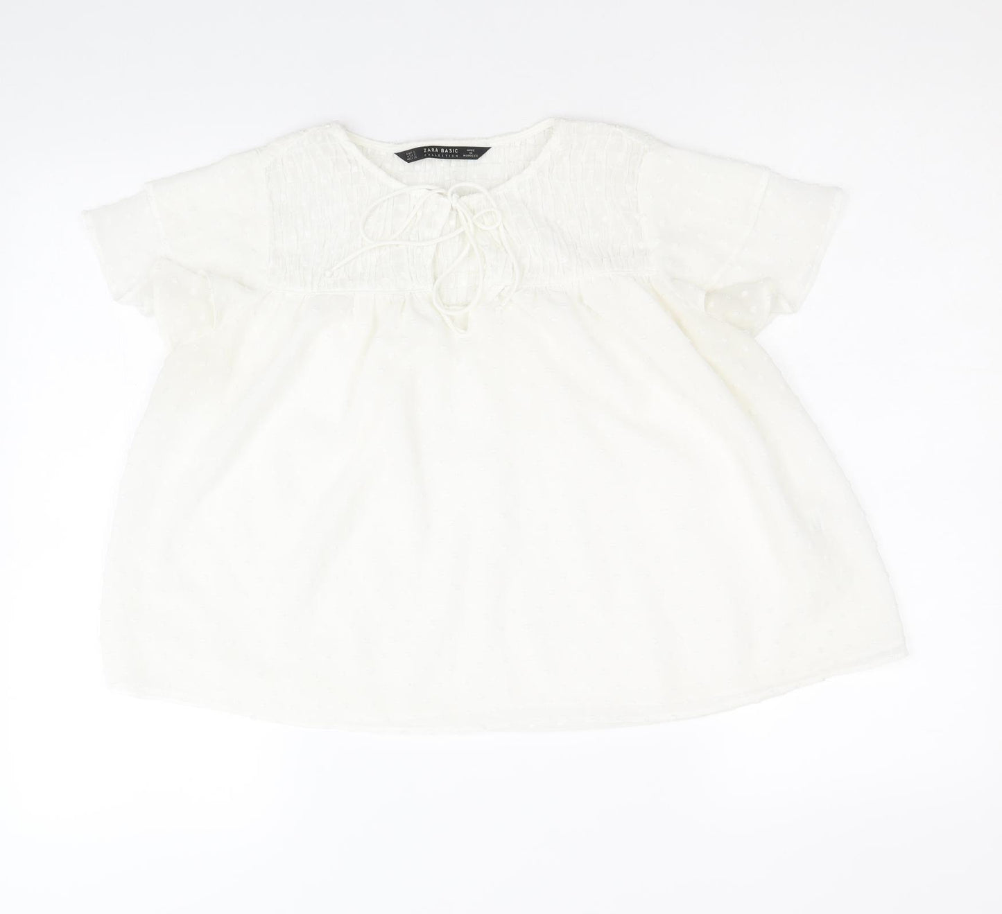 Zara Womens White Polyester Basic Blouse Size S Round Neck