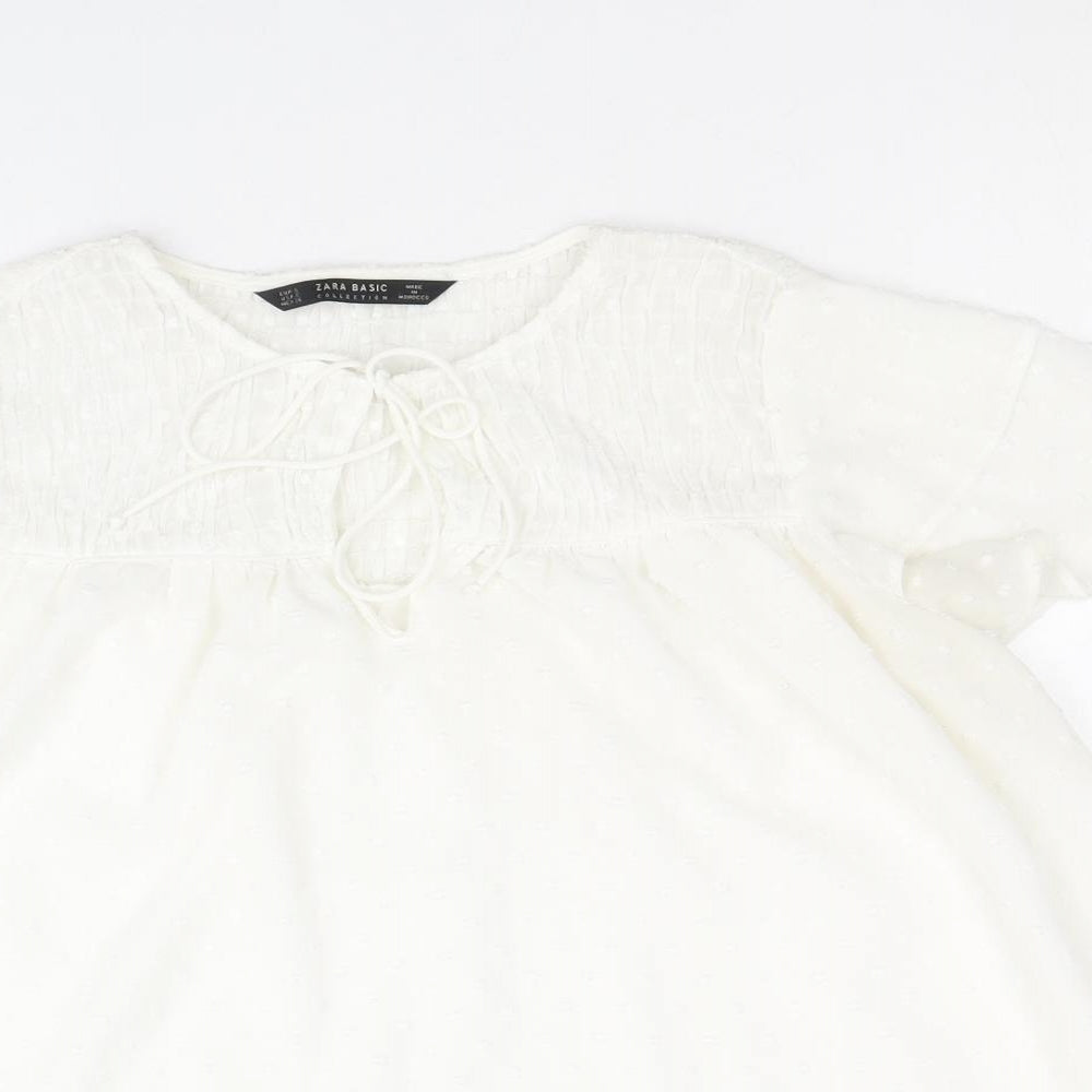 Zara Womens White Polyester Basic Blouse Size S Round Neck
