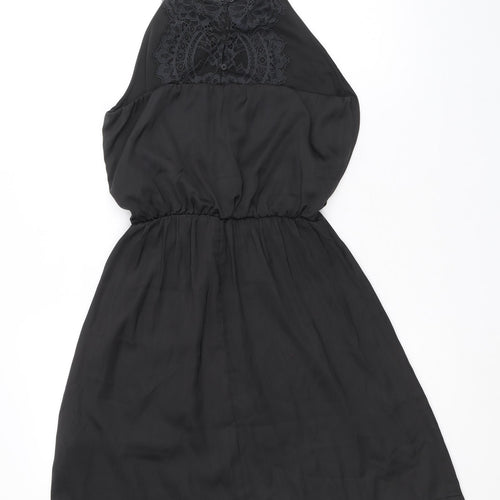 H&M Womens Black Polyester Fit & Flare Size 8 Scoop Neck Button - Lace Details