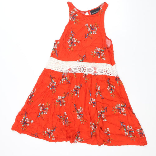 MINKPINK Womens Red Floral Viscose Fit & Flare Size S Scoop Neck Button