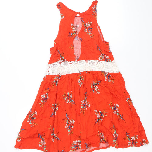 MINKPINK Womens Red Floral Viscose Fit & Flare Size S Scoop Neck Button