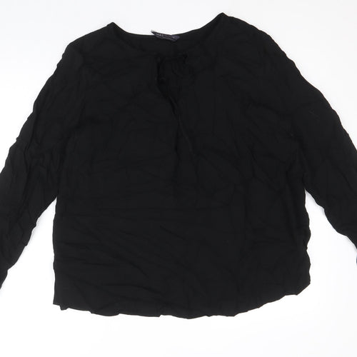 Marks and Spencer Womens Black Camel Basic Blouse Size 10 Boat Neck - Tie Neck Detail