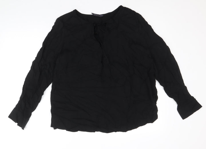 Marks and Spencer Womens Black Camel Basic Blouse Size 10 Boat Neck - Tie Neck Detail