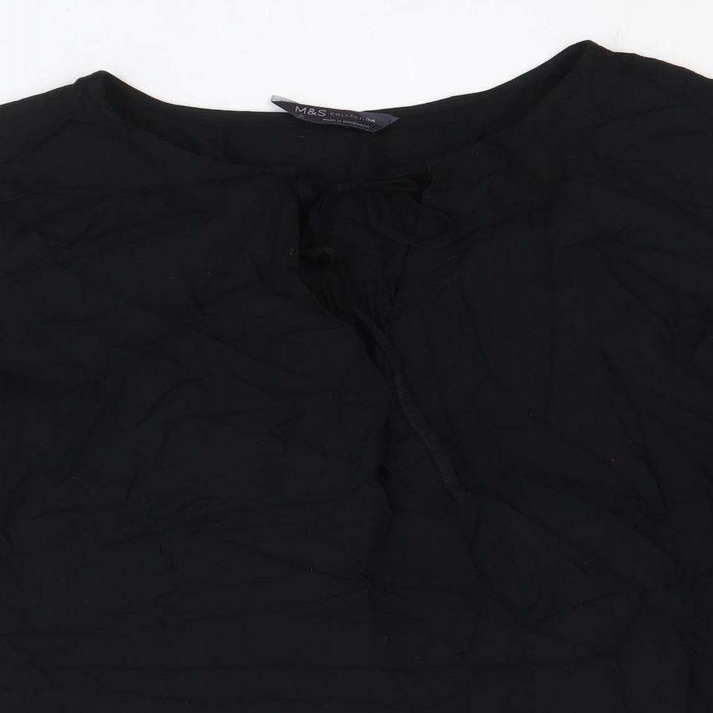 Marks and Spencer Womens Black Camel Basic Blouse Size 10 Boat Neck - Tie Neck Detail