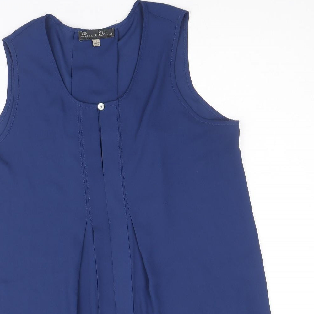 Rose & Olive Womens Blue Polyester Basic Tank Size S Scoop Neck