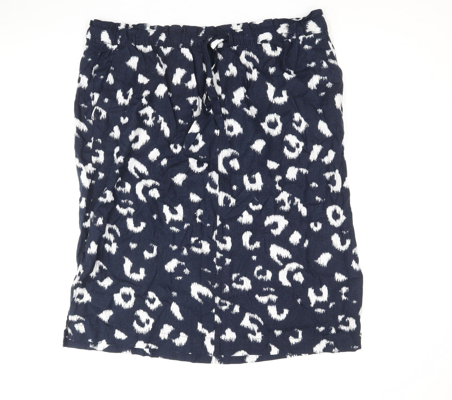 Marks and Spencer Womens Blue Geometric Linen Straight & Pencil Skirt Size 24 Drawstring