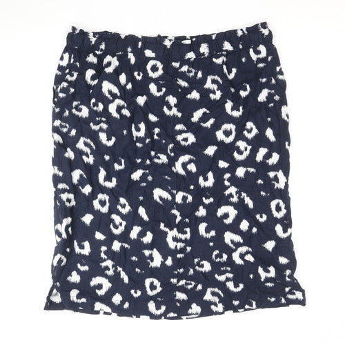 Marks and Spencer Womens Blue Geometric Linen Straight & Pencil Skirt Size 24 Drawstring