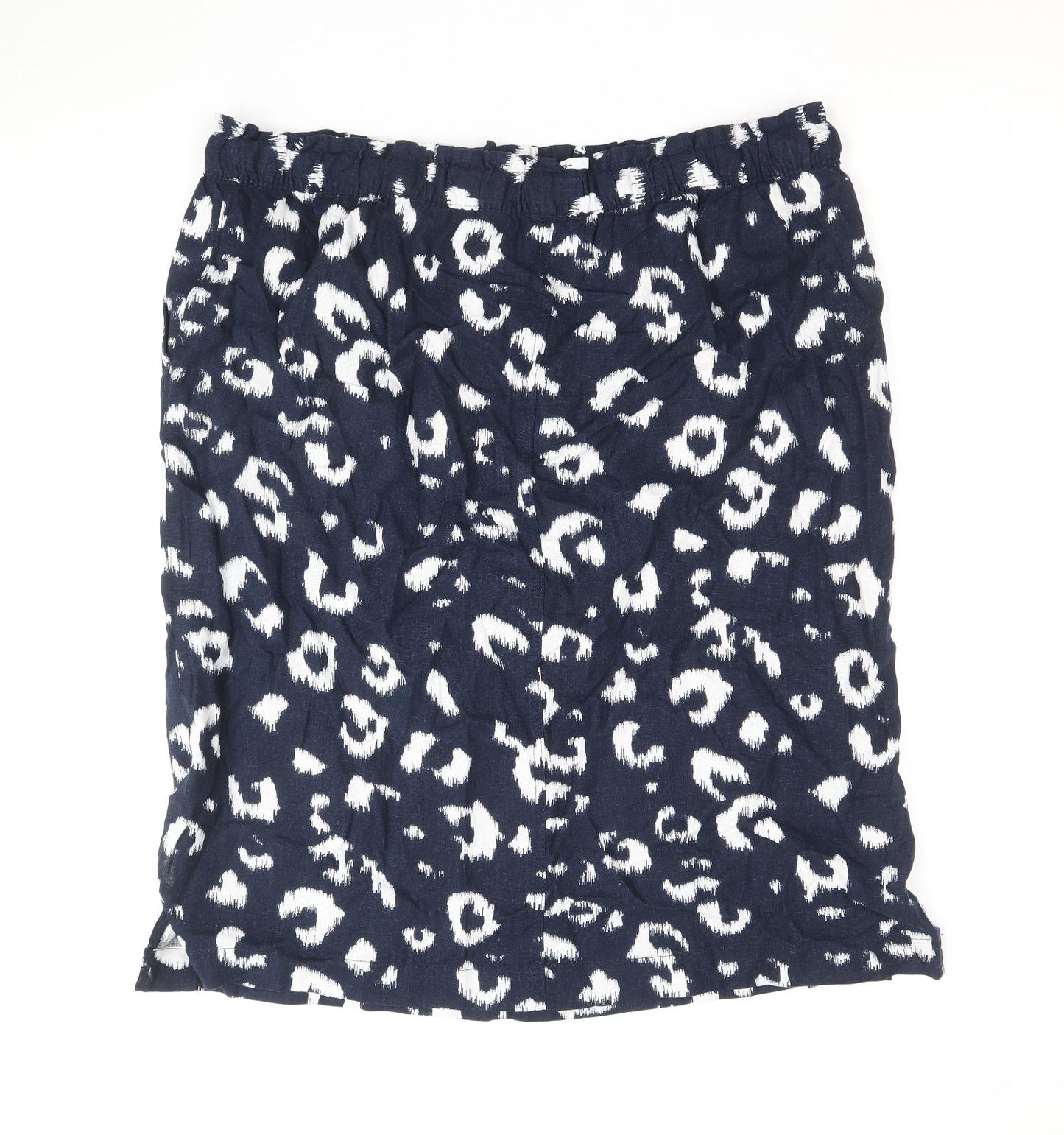 Marks and Spencer Womens Blue Geometric Linen Straight & Pencil Skirt Size 24 Drawstring