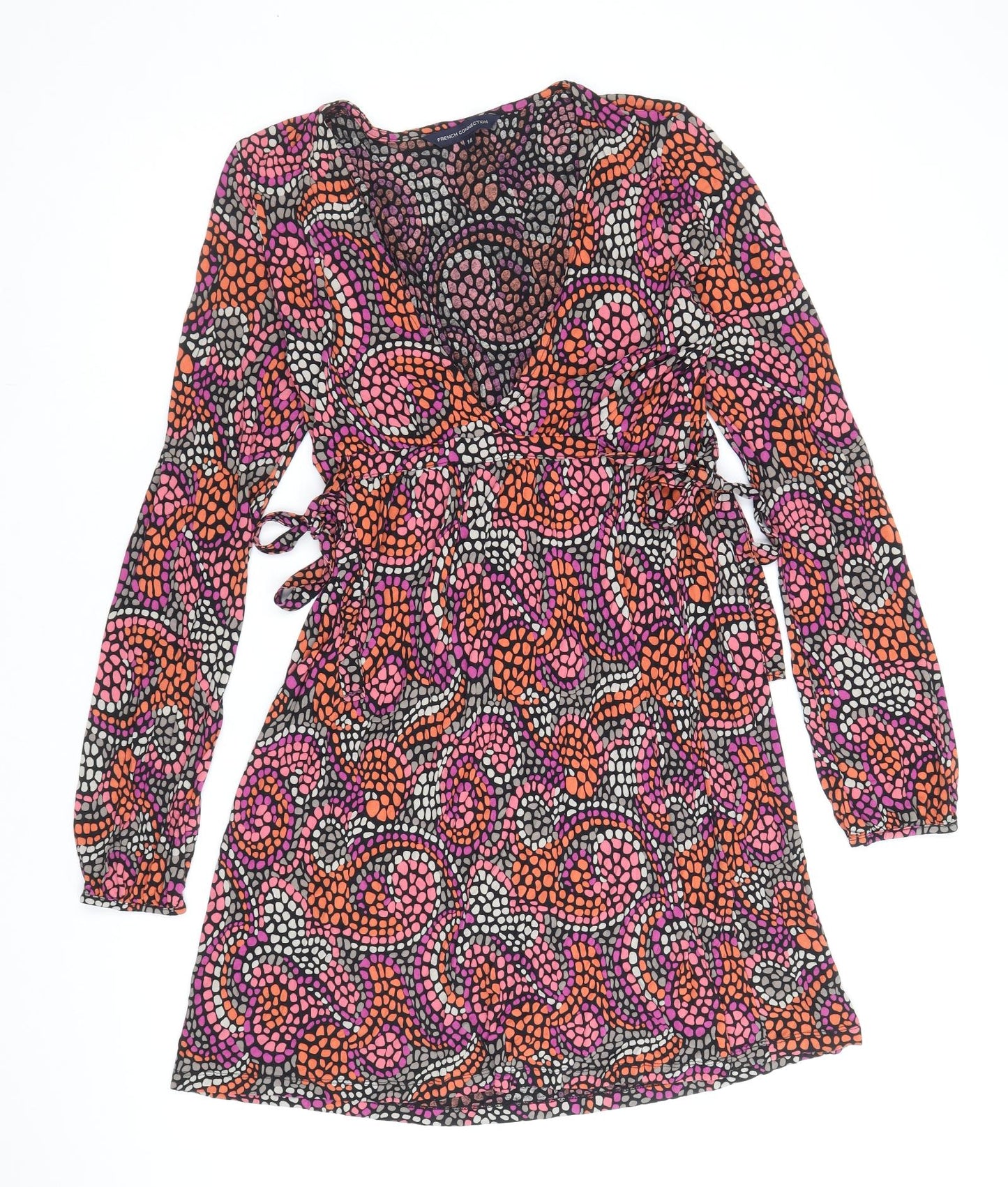 French Connection Womens Multicoloured Geometric Viscose A-Line Size 14 V-Neck Pullover
