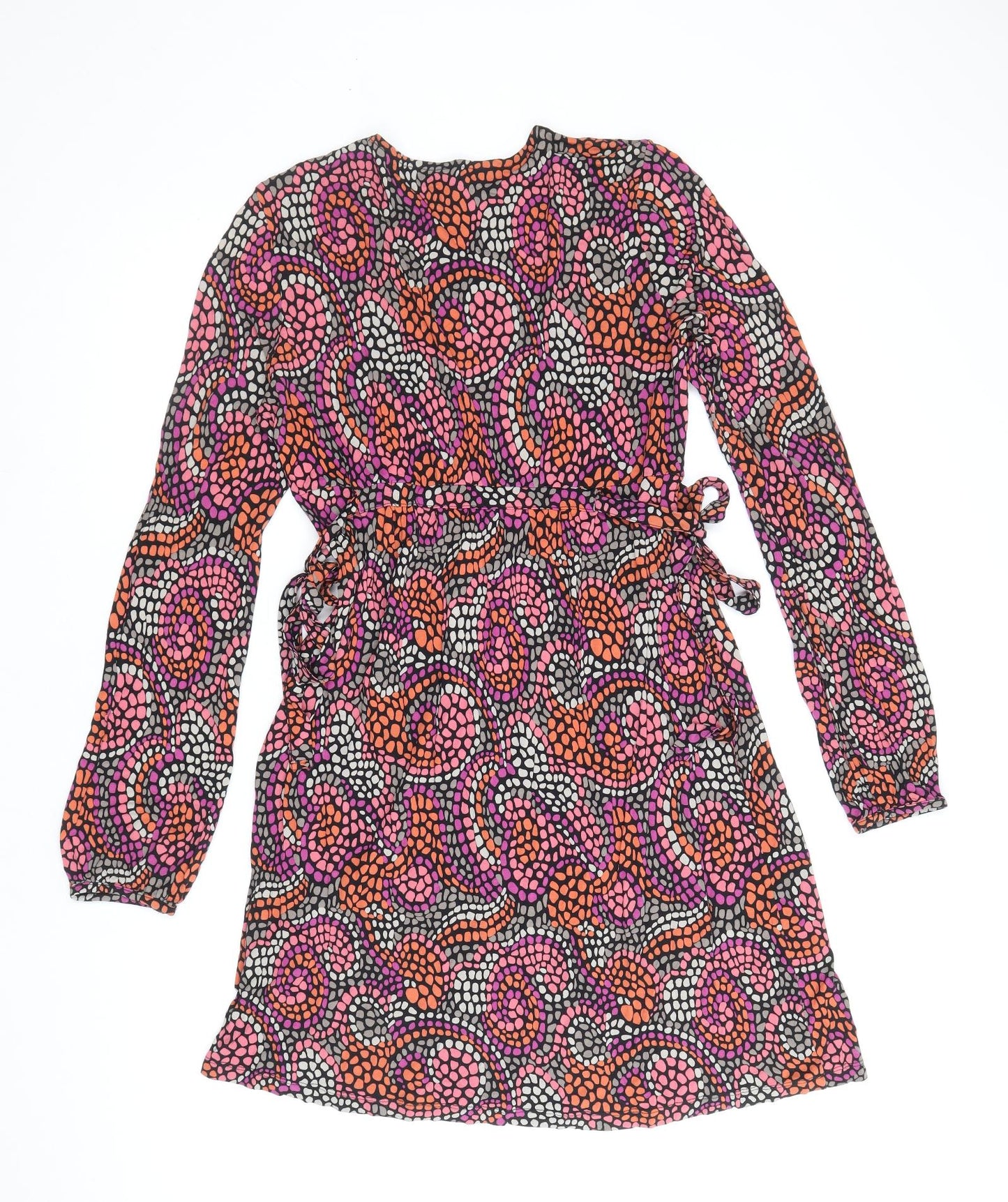 French Connection Womens Multicoloured Geometric Viscose A-Line Size 14 V-Neck Pullover