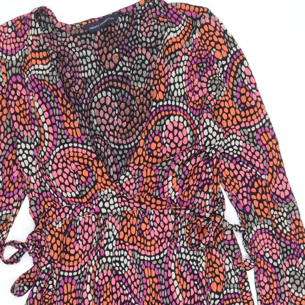 French Connection Womens Multicoloured Geometric Viscose A-Line Size 14 V-Neck Pullover
