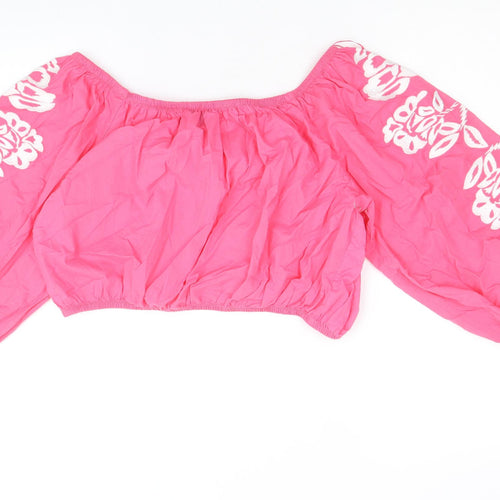 Marks and Spencer Womens Pink 100% Cotton Cropped Blouse Size 18 Boat Neck - Bardot