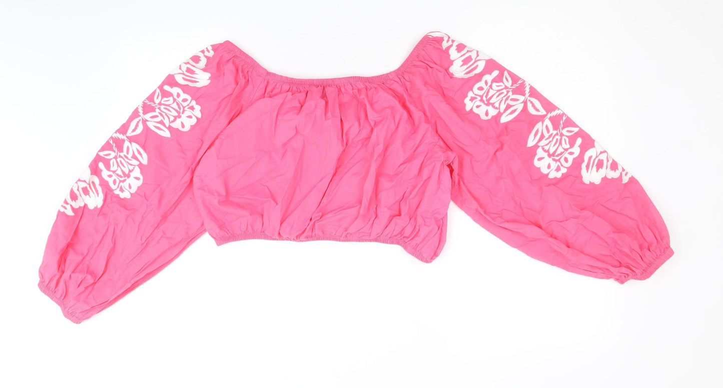Marks and Spencer Womens Pink 100% Cotton Cropped Blouse Size 18 Boat Neck - Bardot
