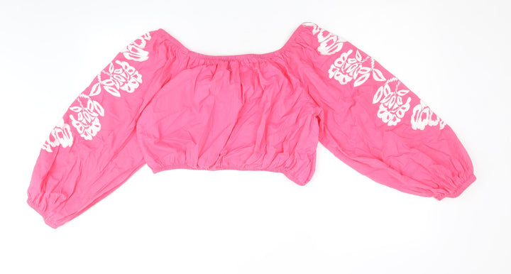 Marks and Spencer Womens Pink 100% Cotton Cropped Blouse Size 18 Boat Neck - Bardot
